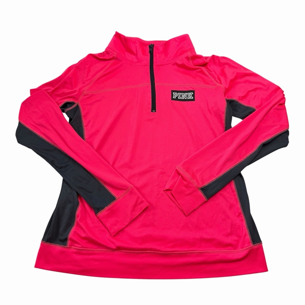 PINK Victoria's Secret Ultimate 1/4 Zip Athletic Jacket Bright Hot Pink Black L
